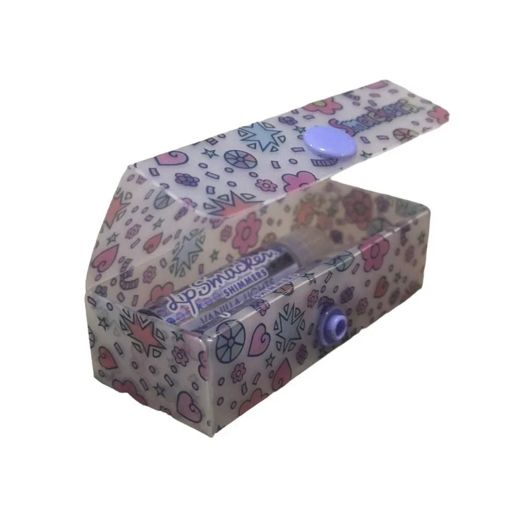 Vintage Smackers Bubble Font Lip Balm/Lipstick Snap Case/Holder Colorful Flowers